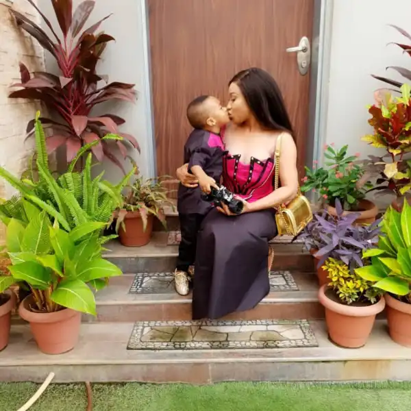 Tonto Dikeh & Her Son Step Out For Church Service In Matching Colors